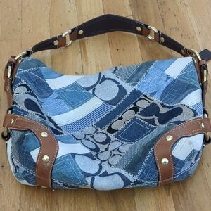 Patchwork Denim and Brown Leather Women's Bag